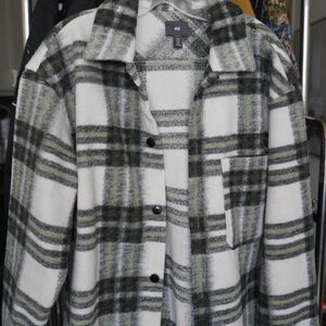 H&M Men's Black, Green and White Plaid Jacket